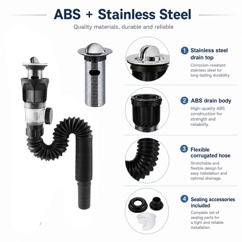 1-5pcs Bathroom Sink Drain Kit - Drain Pipe Clip review and price