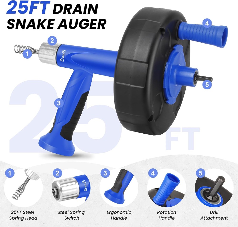 25FT Drain Snake with Drill Ad - Drain Snake Flexible review and price